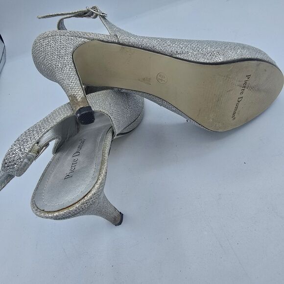 Pierre Dumas Womens Silver/Glitter Ankle Strap Dress High Heels- 8 1/2  preowned - Picture 8 of 9